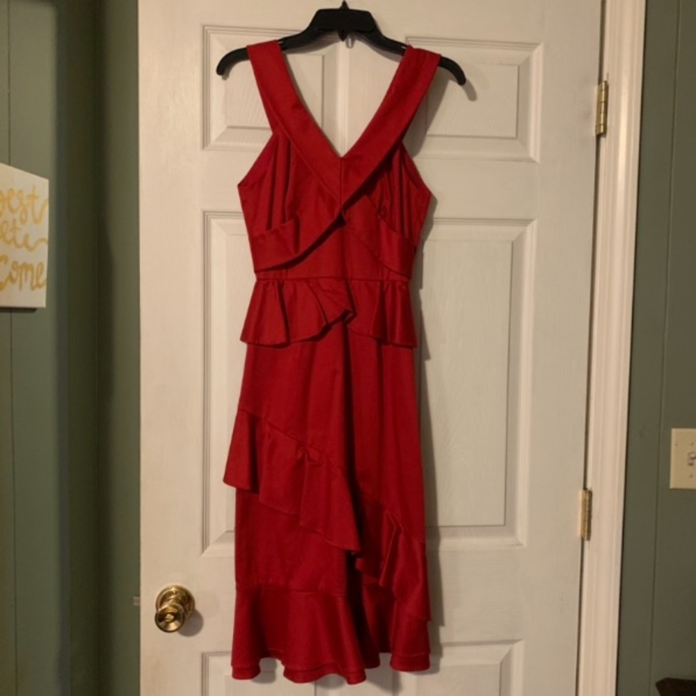 Red Ruffled Cocktail Dress - Picture 2 of 3